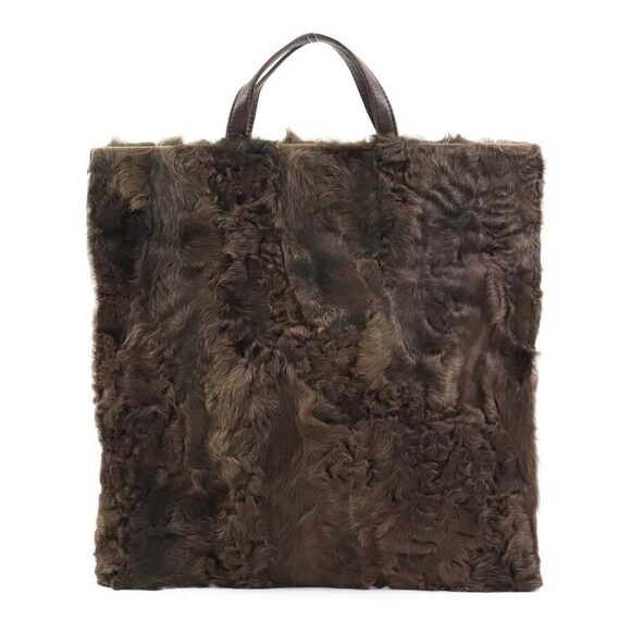 LOEWE fur leather handbag Dark Brown Black